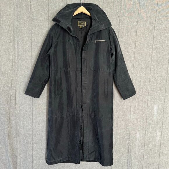 Diane Gilman Collection Black 100% Silk Funnel Neck Minimalist Boxy Long Jacket - Picture 1 of 13